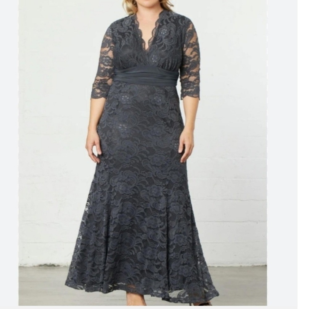 Kiyonna NWT Screen Siren Lace Evening Gray‎ Mother of the Bride Formal Dress- 4X